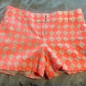 Ann Taylor Loft Shorts Womens Size 4 Neon Pink Embroidered Diamond Khaki
